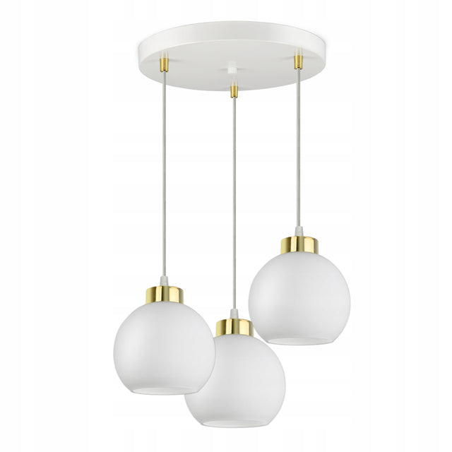 Lampa Wisząca Sufitowa Żyrandol Biała Szklane Kule White Glass EZ3 LED E27 3 punkty świetlne do salonu i jadalni, 60 w na źródło