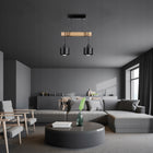 Lampa sufitowa wisząca żyrandol oprawa Drewniana LED E27 loft czarna industrialna metalowa 2-punktowa, do salonu i
