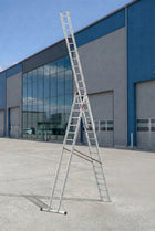 Drabina aluminiowa 3x16 wielofunkcyjna profesjonalna baulich hak przystawna rozstawna do prac budowlanych, udźwig 150