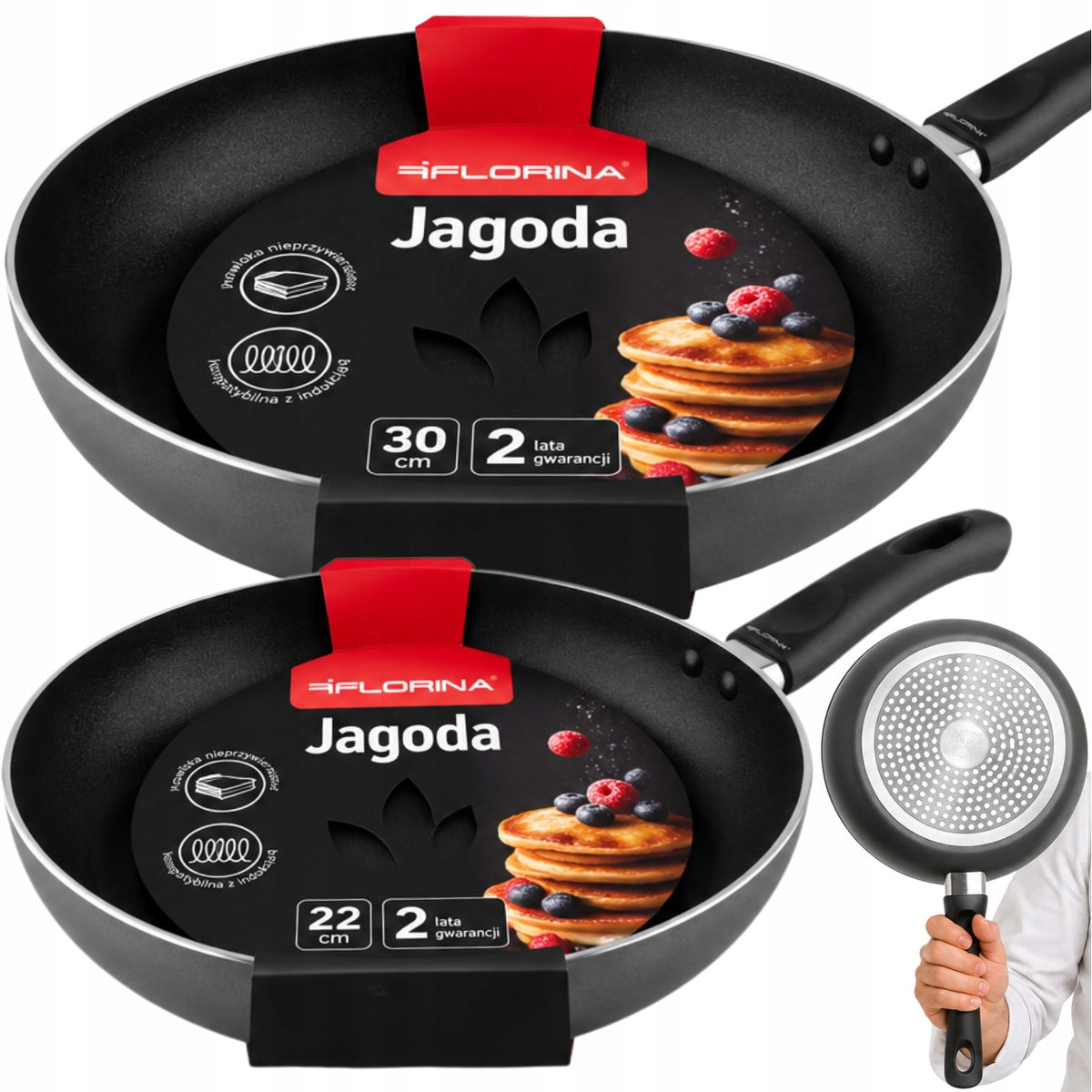 Zestaw patelni indukcja nieprzywierająca non-stick florina na GAZ 22/30 CM do kuchni ceramicznej i elektrycznej, można