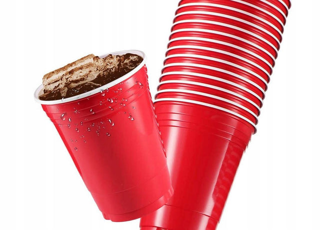 Kubki PS Party czerwone amerykańskie 473ml 50szt Red beer piwa jednorazowe plastikowe do napojów, na imprezę, grill i piknik