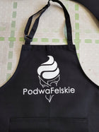 Fartuch fartuszek kuchenny z własnym nadrukiem zapaska do gotowania, czarna, z kieszenią, poliestrowa, 62 x 80 cm
