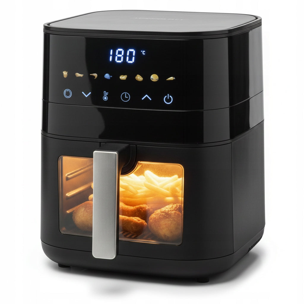 Frytkownica beztłuszczowa AIR fryer 2000W 6l airdweller 8 programów czarna 2000 w czarny