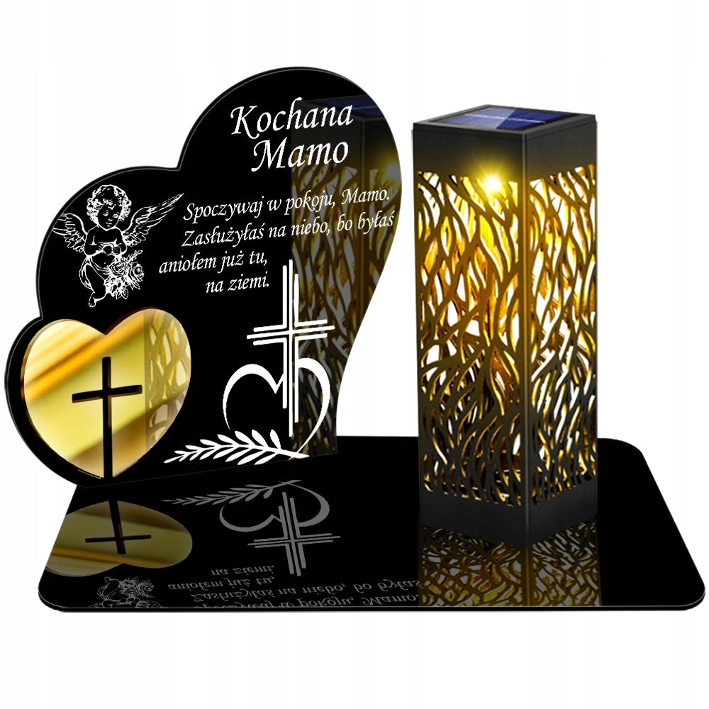 Znicz solarny LED wieczny dla mamy na cmentarz grób lampka Serce 3D statuetka nagrobna, dekoracja pamięci, lampion