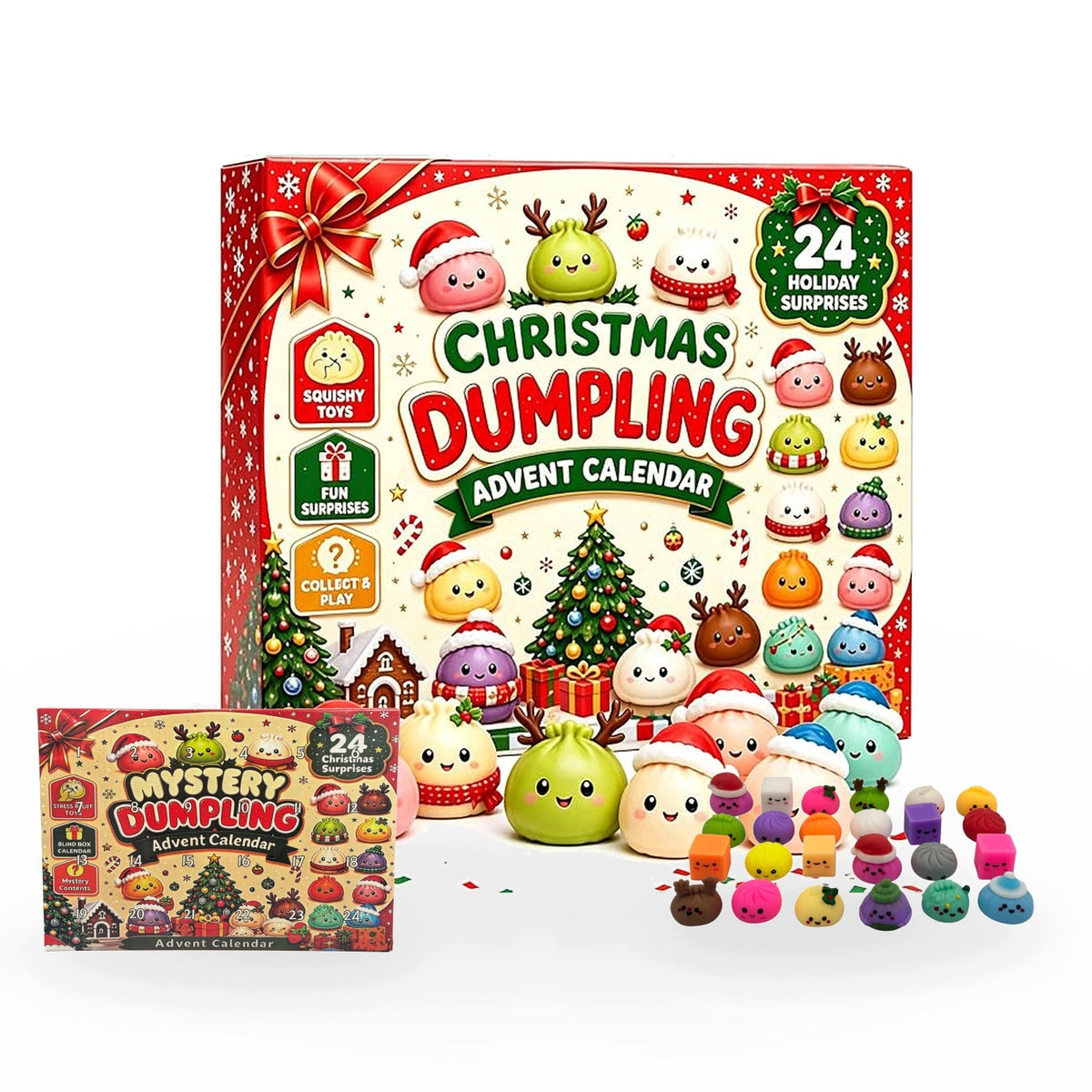 Kalendarz Adwentowy Squishy Mystery Dumpling 24 Gniotki Świąteczny Prezent stojący