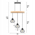 Lampa Wisząca Sufitowa LED Zwis Belka Drewniana Loft Druciana Czarna 3xE27 czarny drewno
