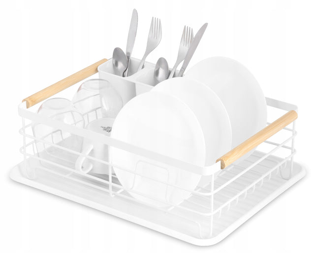 Suszarka do naczyń stojąca duża ociekacz na sztućce naczynia talerze zestaw metalowy biały jednopoziomowy organizer kuchenny 43x32 cm
