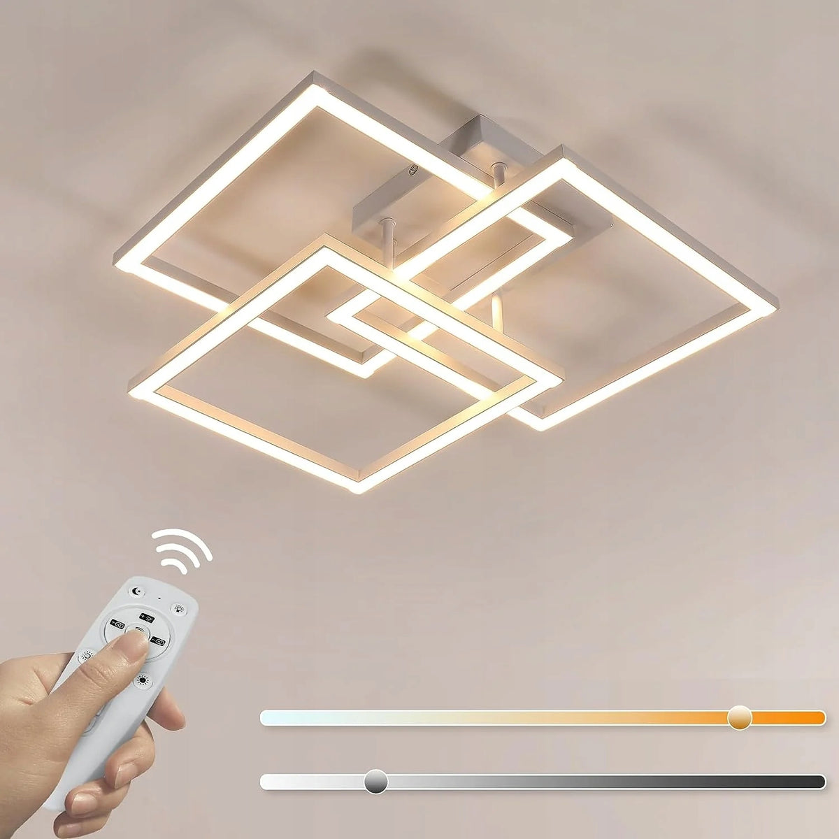 Lampa Sufitowa LED Żyrandol z Pilotem 40W Kwadratowa Biała Nowoczesna oświetlenie do salonu i jadalni, 3 punkty