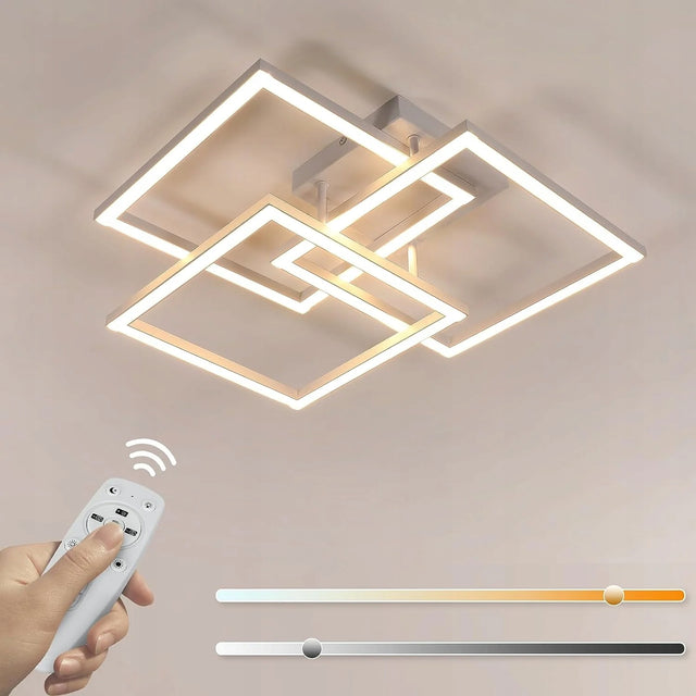 Lampa Sufitowa LED Żyrandol z Pilotem 40W Kwadratowa Biała Nowoczesna oświetlenie do salonu i jadalni, 3 punkty świetlne, aluminiowa