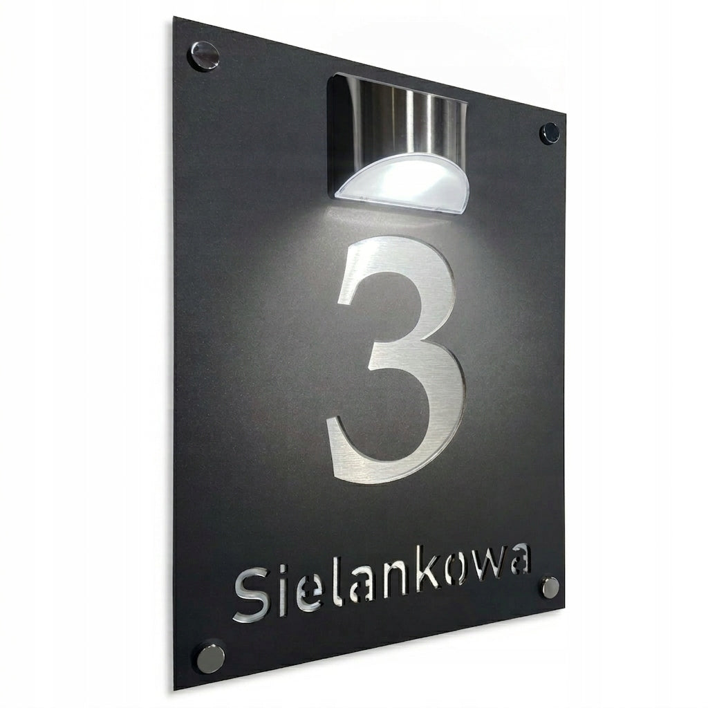 Tabliczka z numerem domu podświetlana solarna 30x40 Tablica Numer Domu szyld adresowy aluminiowy, oznaczenie posesji