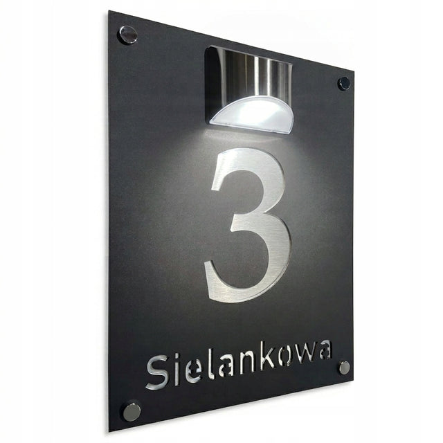 Tabliczka z numerem domu podświetlana solarna 30x40 Tablica Numer Domu szyld adresowy aluminiowy, oznaczenie posesji, czarny