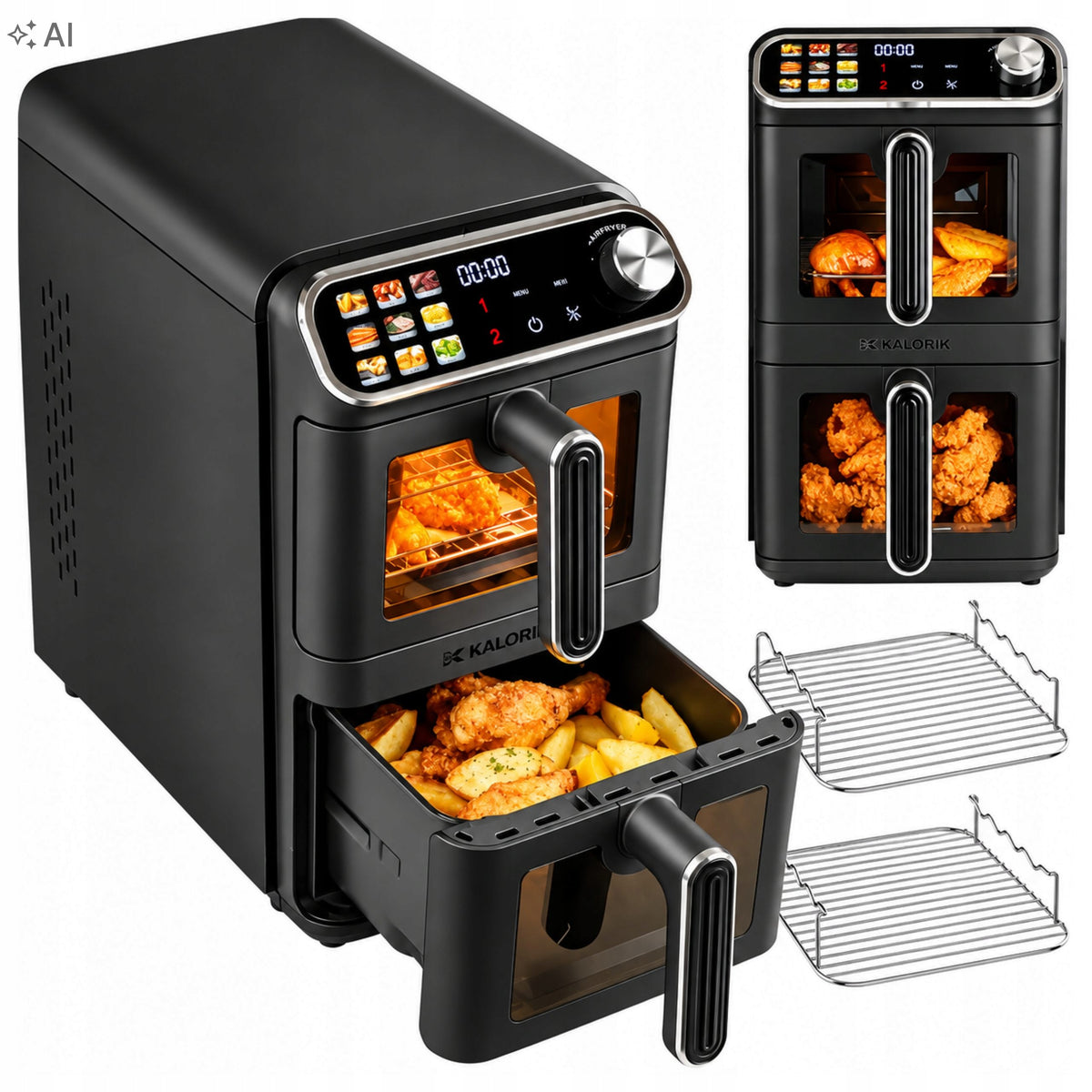 Frytkownica beztłuszczowa 2x5,5L 11l AIR fryer pionowa 2460W czarny