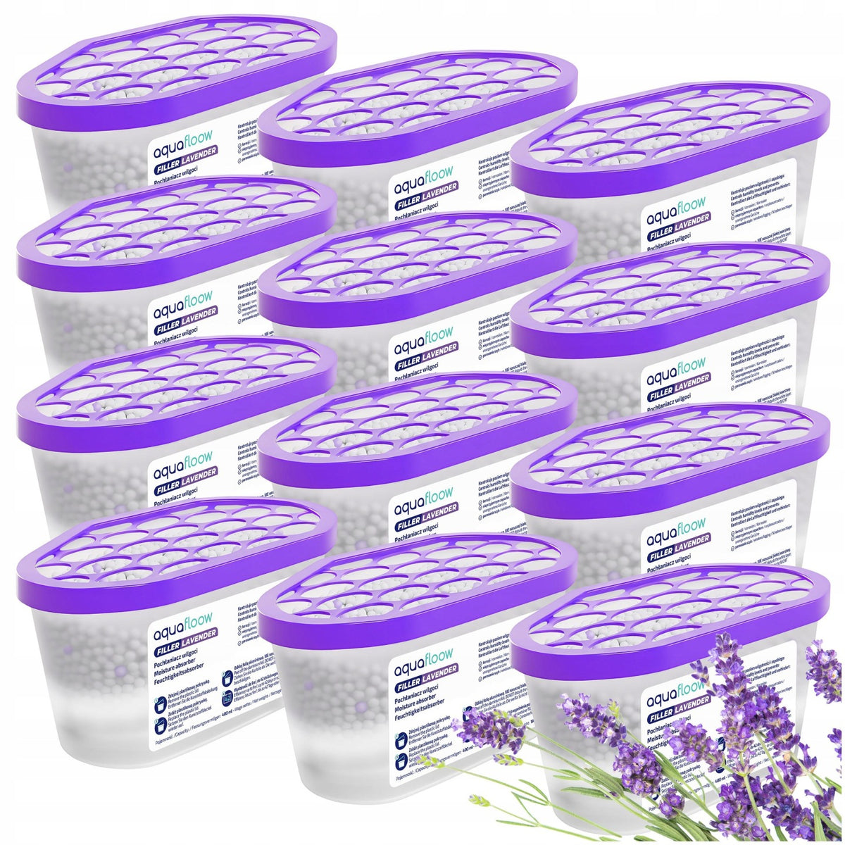 Pochłaniacz wilgoci osuszacz powietrza do domu o zapachu lawendy 400 ml 12x absorber pary wodnej, wkład łazienkowy, na