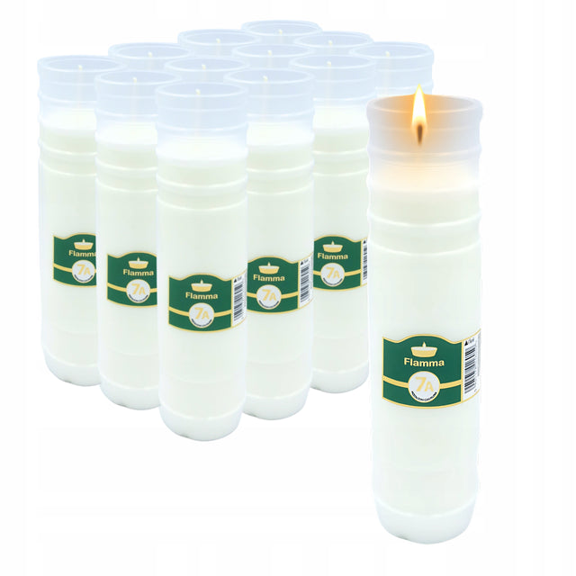 Znicze 12x 7 Dni Wkłady do Zniczy Parafinowe Całoroczne Czyste Wypalanie do lampionu, do lampki nagrobnej, wysokość 13,6 cm