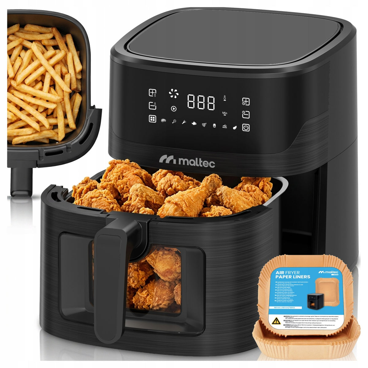 Frytkownica beztłuszczowa 7l 1800W AIR fryer duża okienko frytownica tacki czarny
