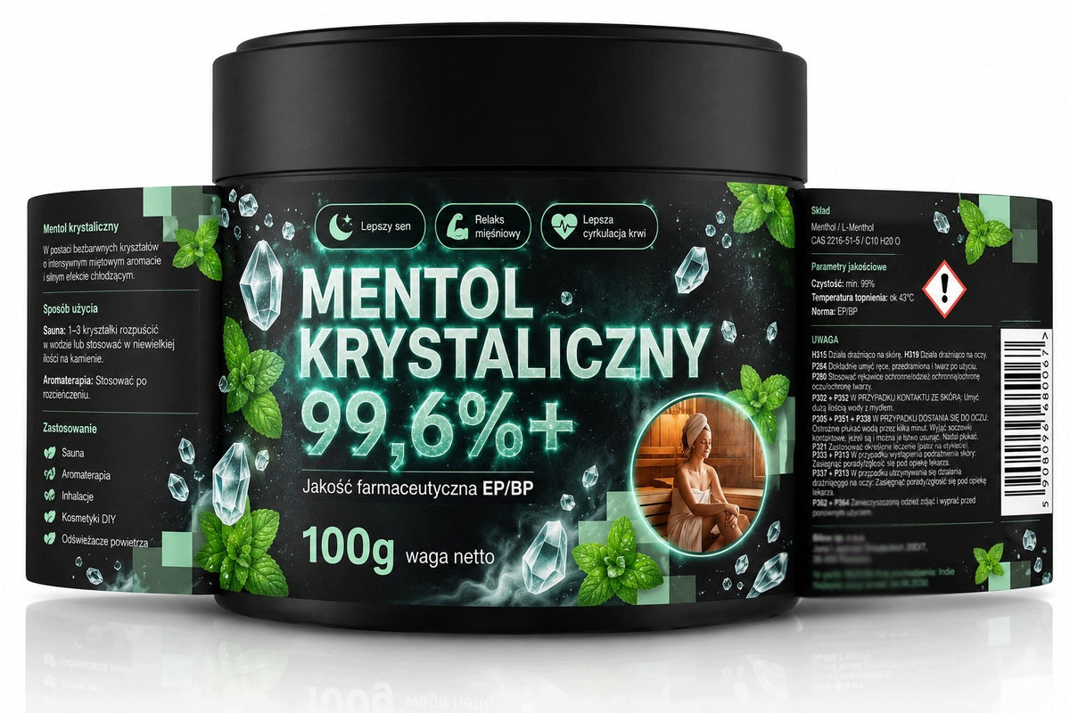 KRYSZTAŁKI MENTOL 100g PREMIUM Mentol Krystaliczny Mentol do sauny 0,1kg aromat do łaźni fińskiej, odświeżający zapach