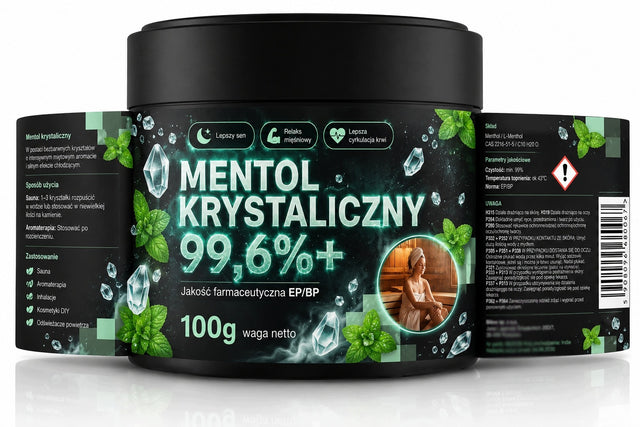 KRYSZTAŁKI MENTOL 100g PREMIUM Mentol Krystaliczny Mentol do sauny 0,1kg aromat do łaźni fińskiej, odświeżający zapach do seansu
