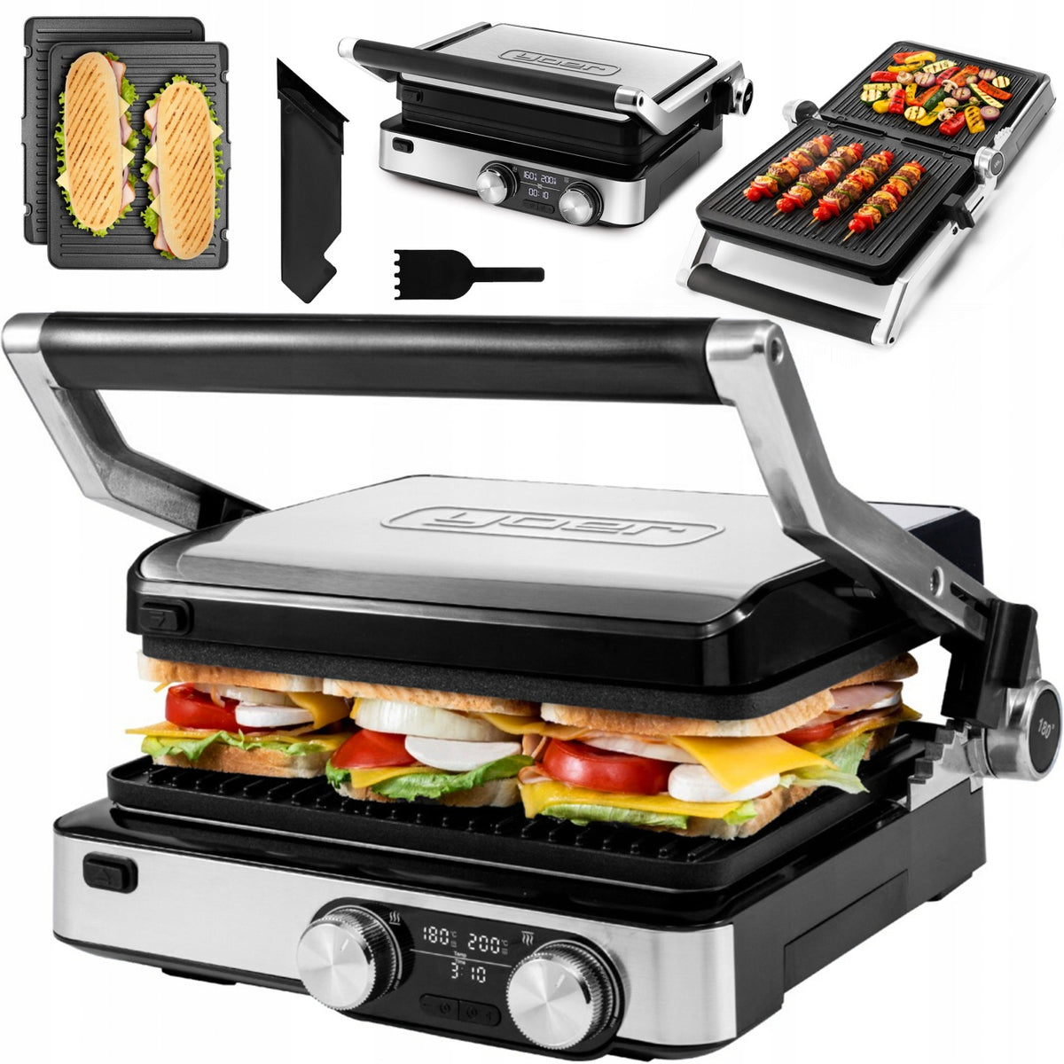 Grill elektryczny Yoer Opiekacz Panini 2000W +Prog czasu temp + opcj. gofry nominalna