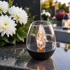 Lampa solarna LED na grób czarna lampion efekt płomienia cmentarz znicz nagrobny, dekoracja mogiły, wysokość 10 cm