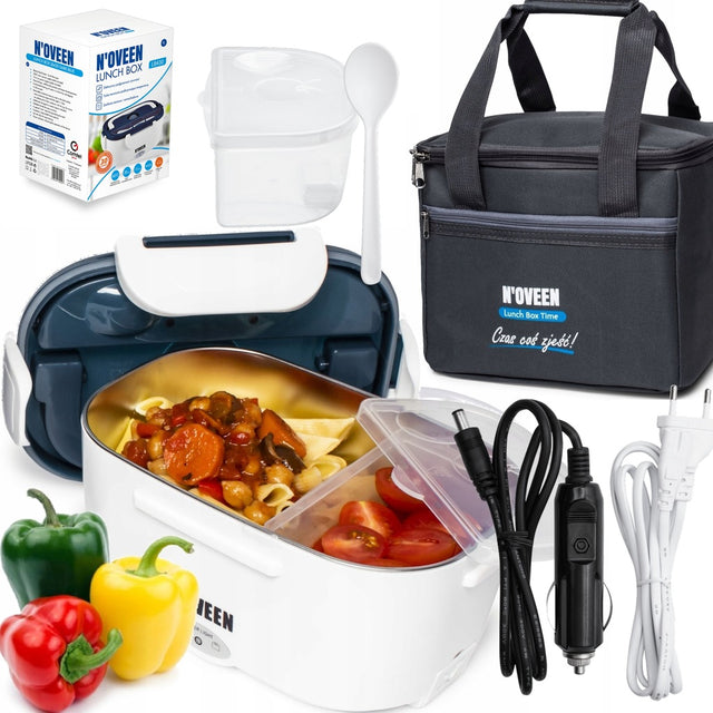 Elektryczny lunch BOX pojemnik termos obiadowy 230V 12V 24V + torba termo podgrzewacz jedzenia do auta i pracy, pojemność 1,1 l, tworzywo sztuczne