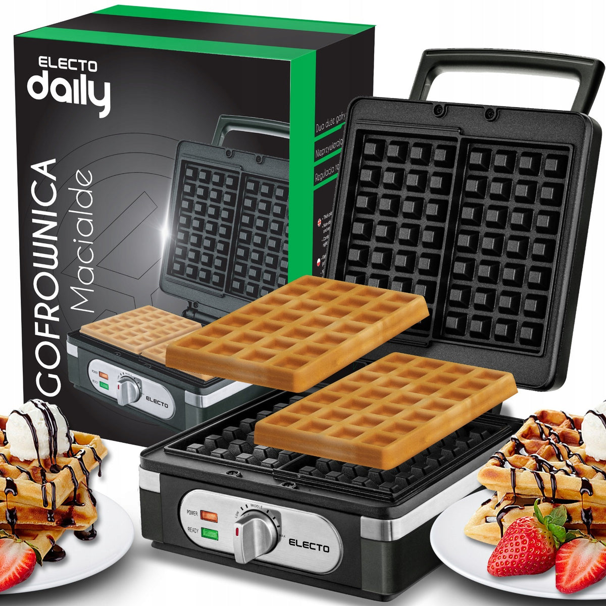 Gofrownica 2200W z regulacją temperatury 2 duże chrupiące gofry XXL electo nominalna