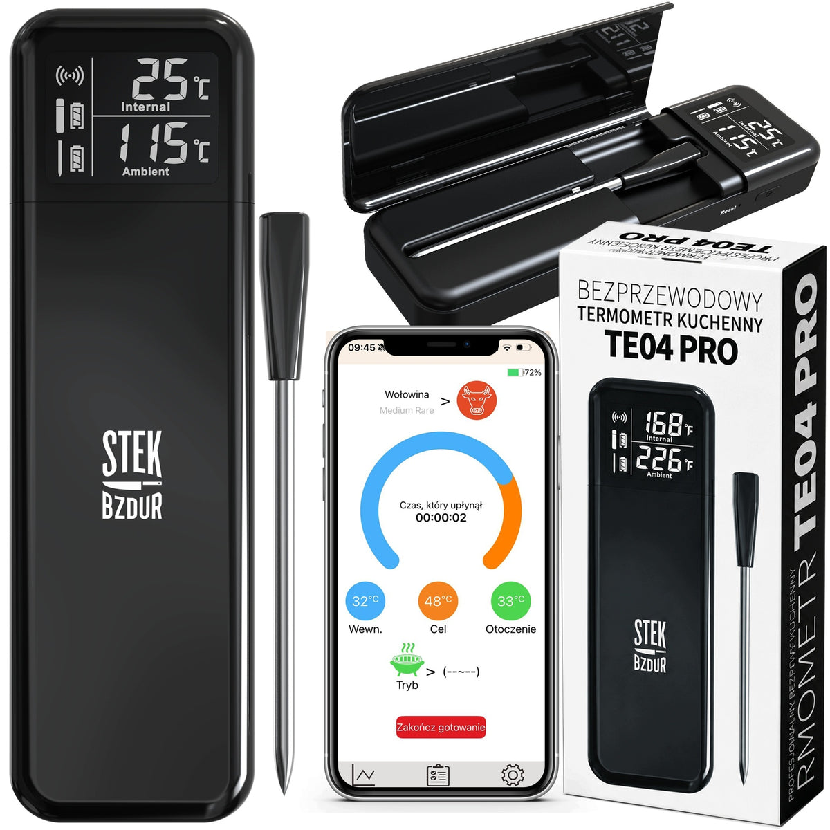 Bezprzewodowy Termometr Kuchenny Cyfrowy do Mięsa Steków stek bzdur LCD BT sonda do pomiaru temperatury potraw