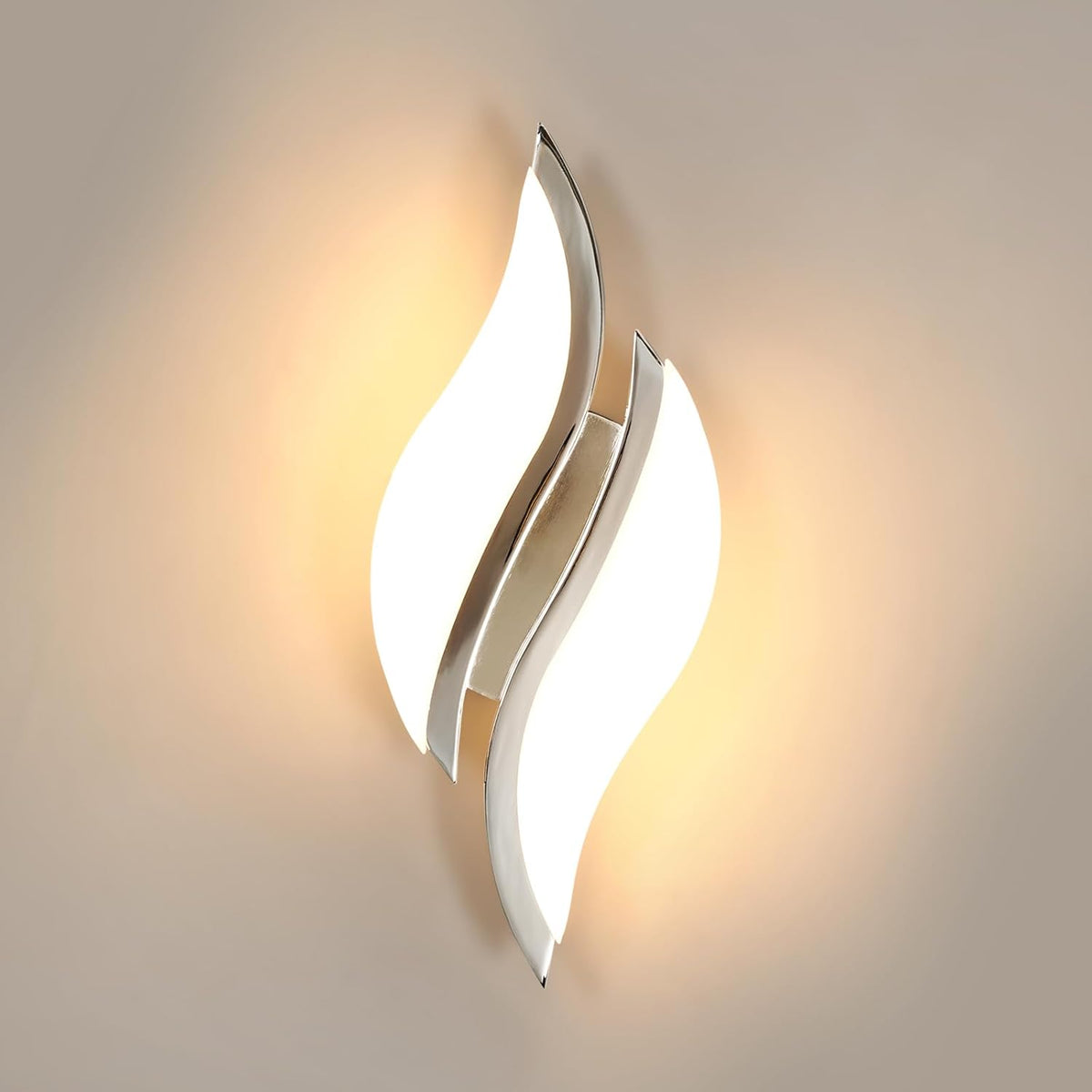 LAMPA ŚCIENNA CHROM KINKIET LED NOWOCZESNA DO SALONU KORYTARZA 3000K 12W oprawa metalowa srebrna 2 punkty świetlne do