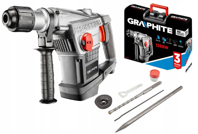 Graphite Młot udarowy SDS Max 1250W, walizka 58G874 do kucia betonu i prac remontowych, energia udaru 10 J, zasilanie sieciowe