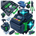Poziomica laserowa laser krzyżowy zielony samopoziomująca LCD 360 2 baterie niwelator 4D, zasięg 40 m, statyw, walizka