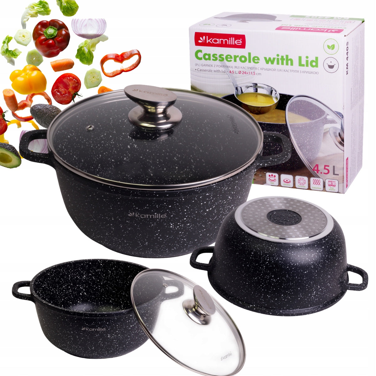 Garnek 4,5 L marmurowy tradycyjny z pokrywką indukcja piekarnik kamille aluminiowe naczynie kuchenne 24 cm do gotowania