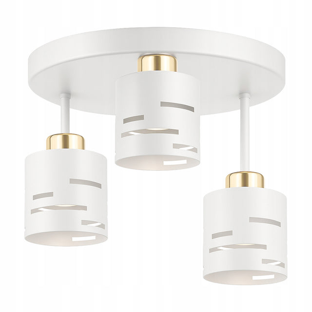 Lampa sufitowa wisząca Żyrandol plafon 3xE27 biała złota glamour metalowa oprawa, trzy źródła światła, klosz 9 cm, wysokość 26 cm