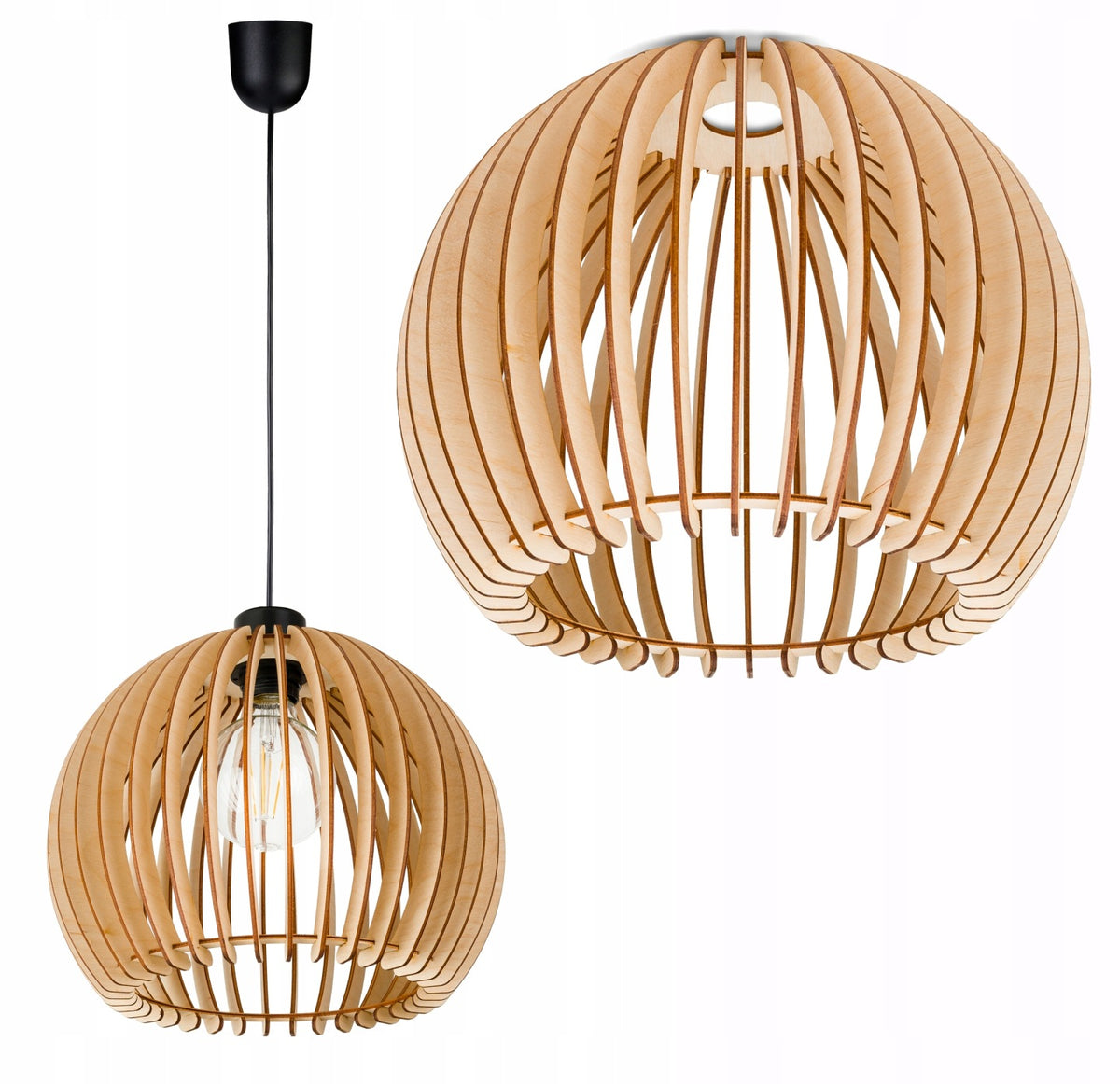 Lampa wisząca zwis żyrandol sufitowa LOFT klosz XL kula 36 Drewno na 1x e27 oprawa do salonu jadalni kuchni, jasny