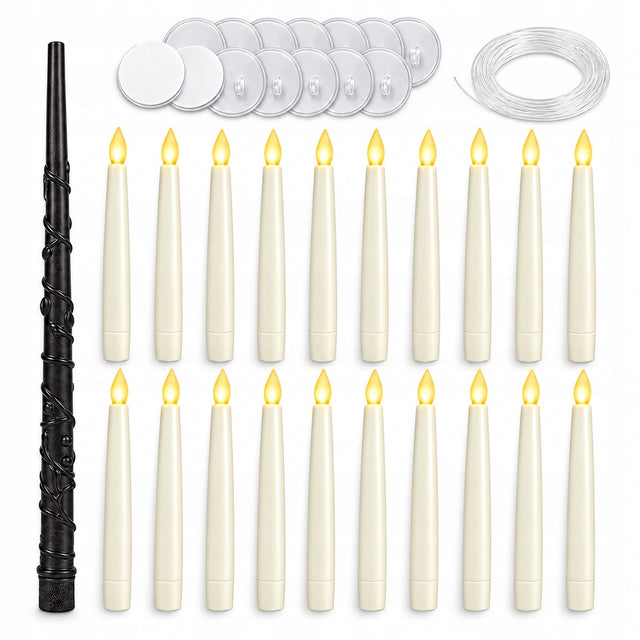 Podwieszane Świece LED z Magiczna Różdżką - Dekoracja Halloween wiszące lampki, 20 sztuk, plastikowe ozdoby na imprezę tematyczną