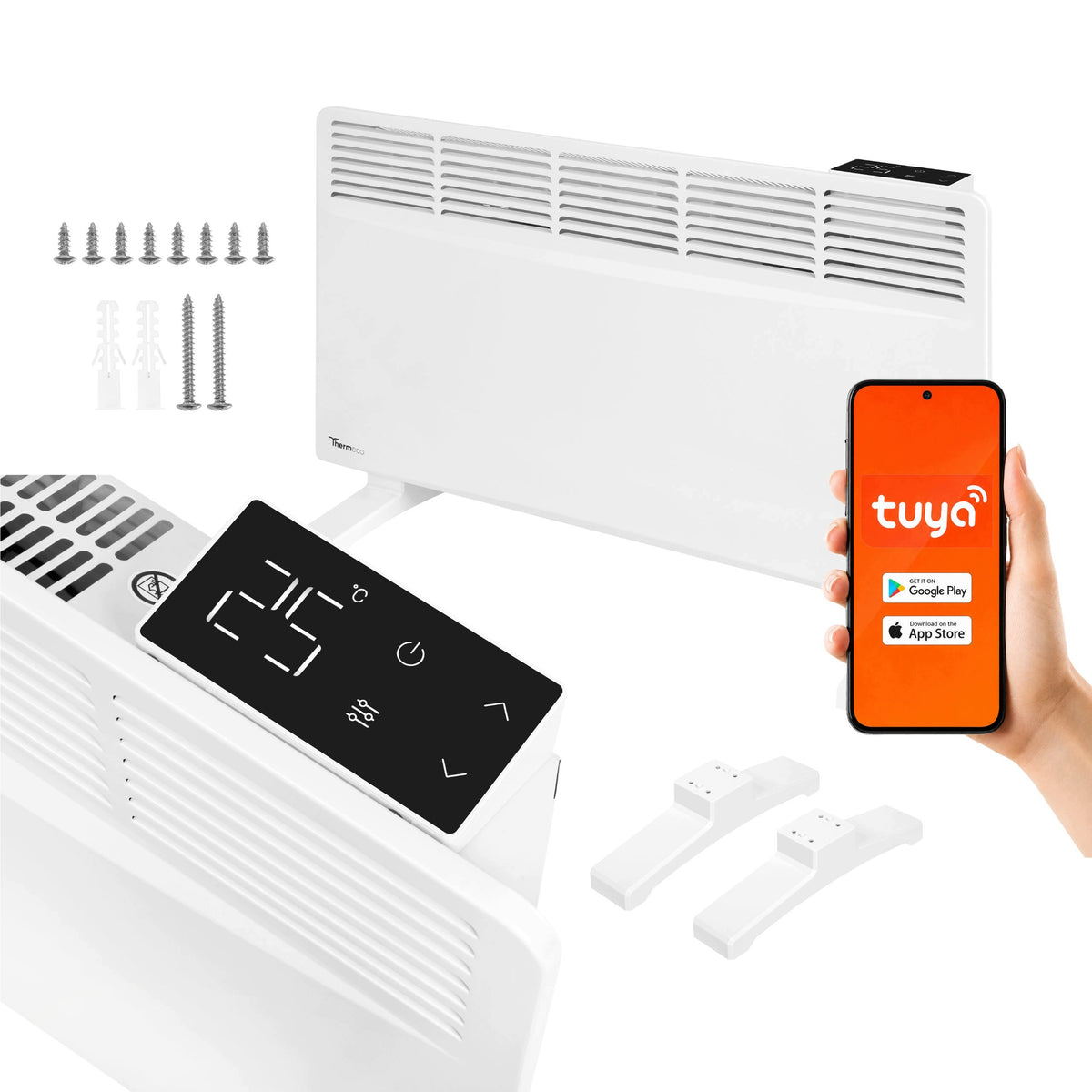 Grzejnik elektryczny energooszczędny konwektorowy przenośny Wifi 2000W NUO+ 760 mm 430 mm grzewcza biały