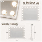Duże Lustro Hollywood 80x60 LED do Makijażu 18 Żarówek Białe Stojące XXL toaletowe kosmetyczne prostokątne metalowa rama