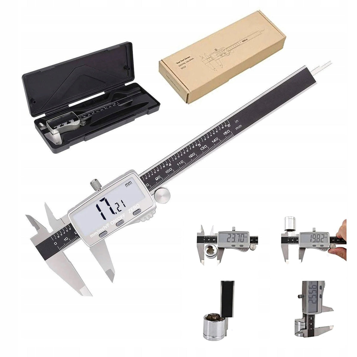 Suwmiarka elektroniczna ze stali nierdzewnej 150mm dokładność 0,01mm +etui cyfrowa do pomiaru średnicy, głębokości i