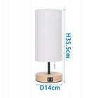 Lampa stołowa Aigostar biały E27 40 W z 2 portami USB lampka nocna na stolik, drewniana podstawa, do sypialni i salonu