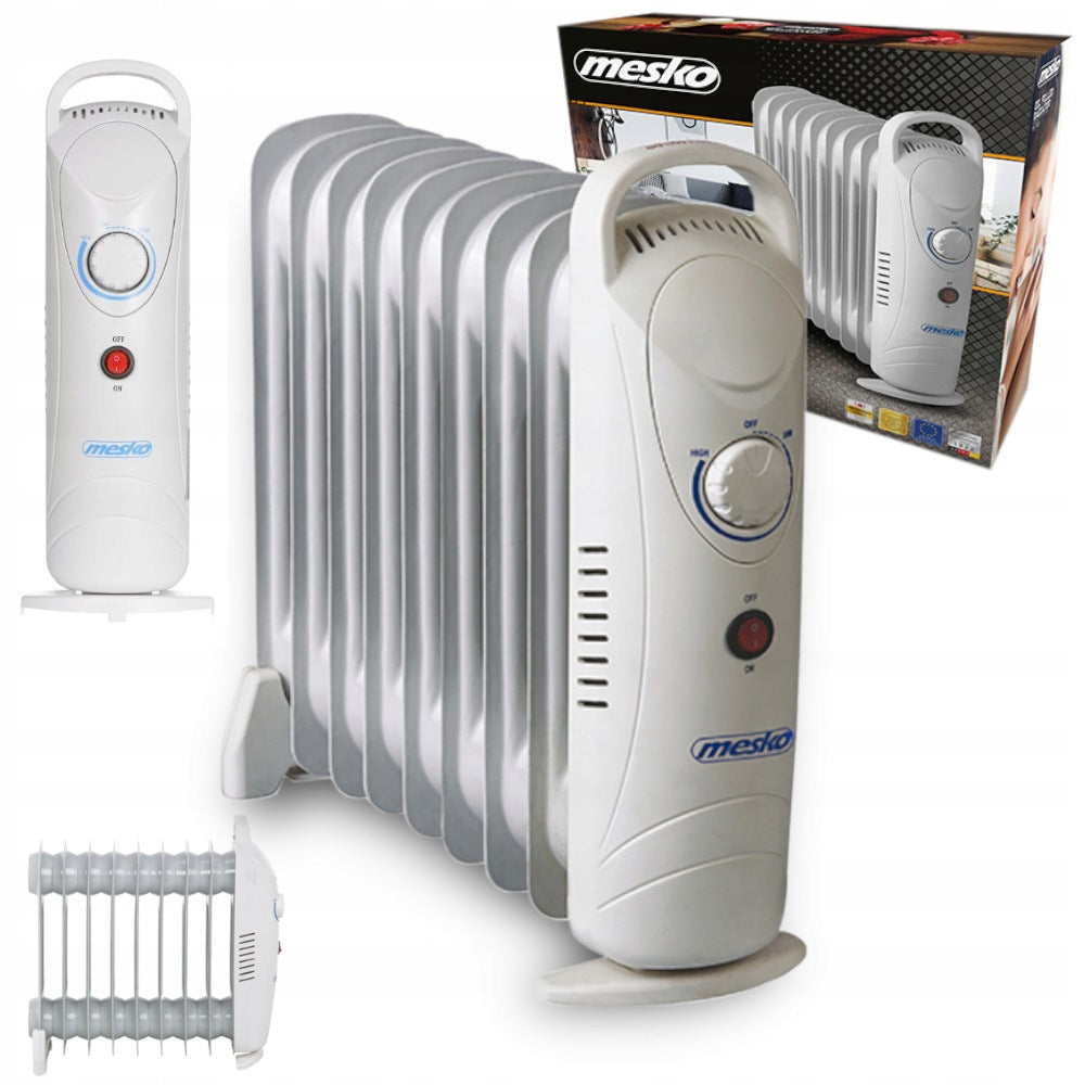 Grzejnik olejowy 9 żeberek regulacja temperatury Mesko MS 7805 1000W kaloryfer elektryczny do pokoju 230 V biały do