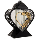 Znicz szklany Serce Czarno-Złoty z Różą 27 cm na grób Wszystkich Świętych lampion nagrobny led, dekoracja cmentarna