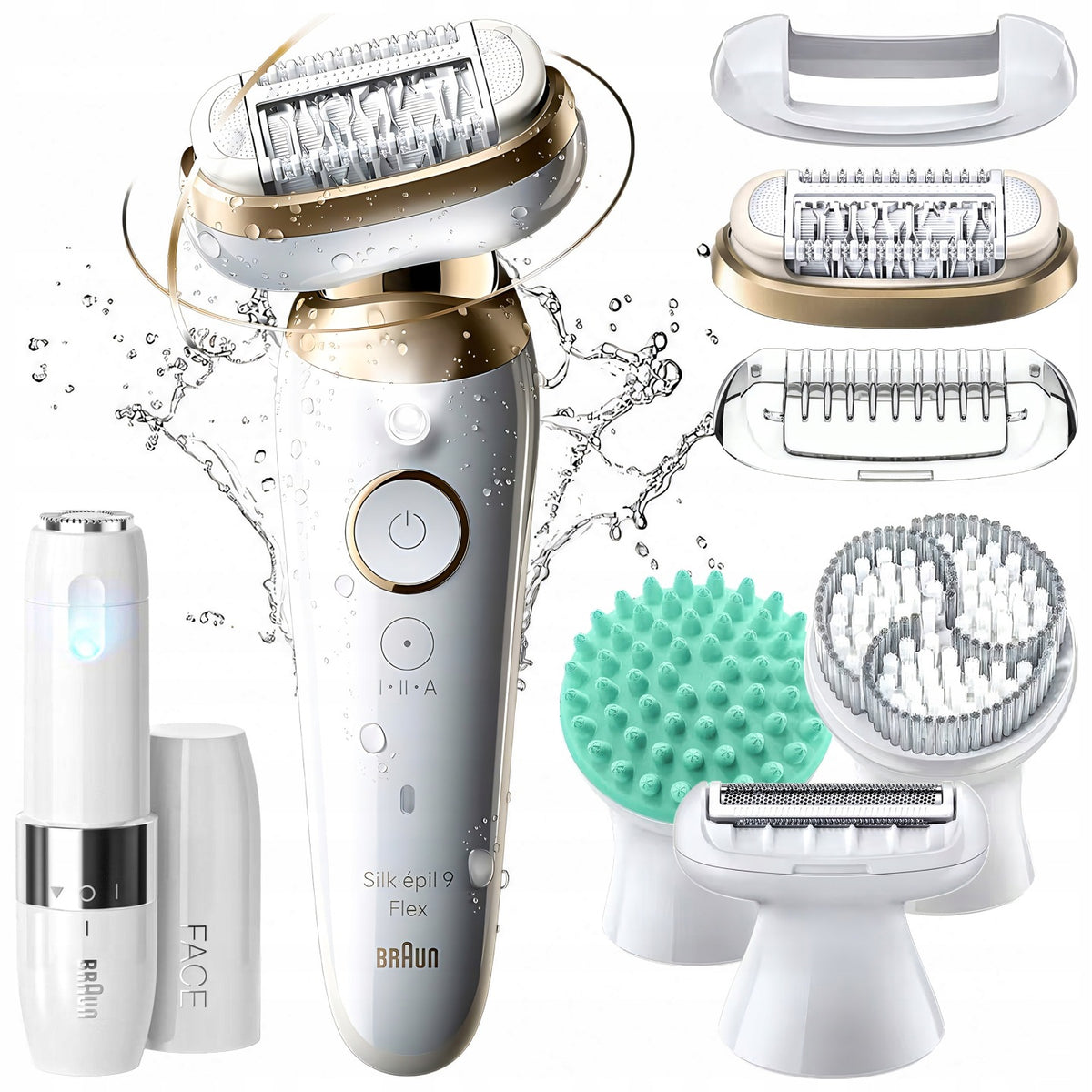 Depilator braun Silk-epil 9 Flex 360° 3D Wet&Dry + golarka + SPA + face BOX biały