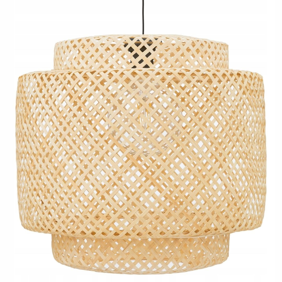 Lampa wisząca Tulum bambusowa czarna zawieś 38cm naturalna beżowa BOHO TH06 do salonu jadalni sypialni, abażur, oprawa