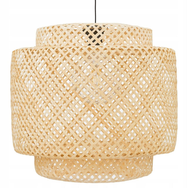 Lampa wisząca Tulum bambusowa czarna zawieś 38cm naturalna beżowa boho TH06 do salonu jadalni sypialni, abażur, oprawa E27, 1 punkt światła