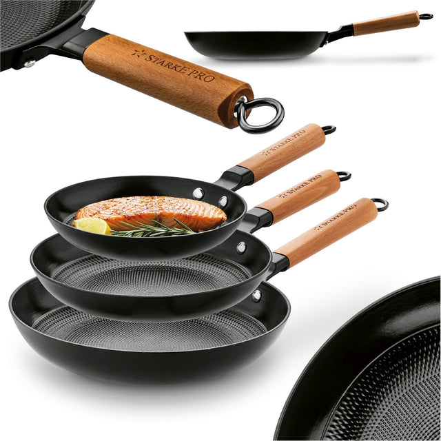 Zestaw patelni żeliwnych ceramiczne Indukcja Starke Pro Hanoi 20/24/28cm naczynia do smażenia, na gaz i kuchenkę elektryczną, 3 sztuki