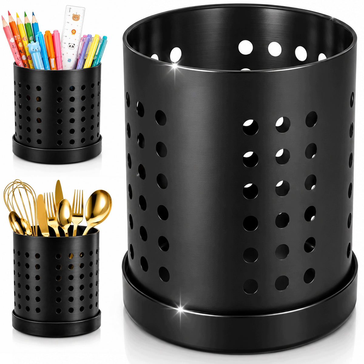 Ociekacz na sztućce metalowy czarny organizer pojemnik stojak 12,5x13 CM suszak do widelców i noży, na blat kuchenny