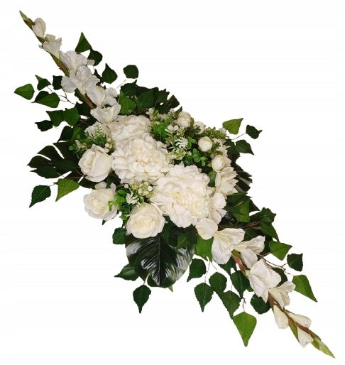 Stylowy Bukiet Kwiatowy Kompozycja Florystyczna Dekoracja Nagrobna Trwała wiązanka na cmentarz, ozdoba na pomnik 25 cm