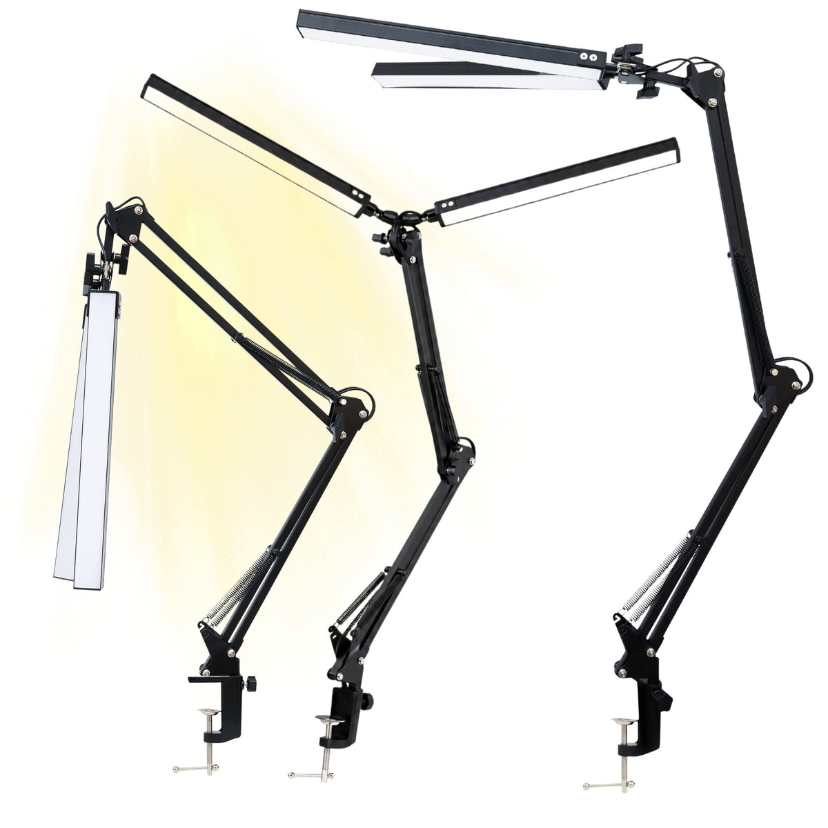 Lampa Biurkowa LED Podwójna Kreślarska Dwuramienna 15W 460LM Regulowana lampka na klips, ściemniana, zmienna barwa