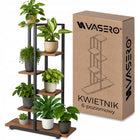 Kwietnik Stojący Metalowy Drewno Loft Stojak Na Kwiaty Rośliny Półki 113cm organizer na doniczki do 6 sztuk