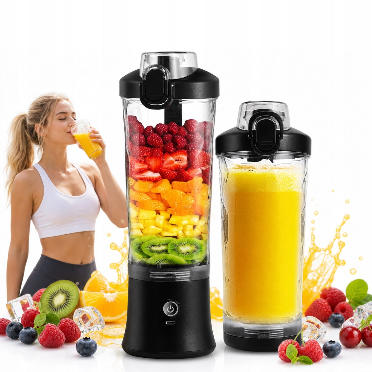 Blender przenośny 600ml usb-c – 6 ostrzy, do smoothie, na podróż nominalna czarny