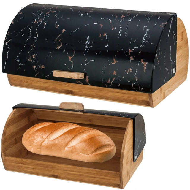 Chlebak jednoczęściowy na chleb pieczywo beżowy, brązowy, czarny bambus pojemnik kuchenny owalny 39 x 28 cm