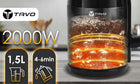 Czajnik Elektryczny 1.5l Ze Stali 2000W Ekran LED Podświetlenie Wskaźnik 1.5 l 2000 w czarny metal, tworzywo sztuczne